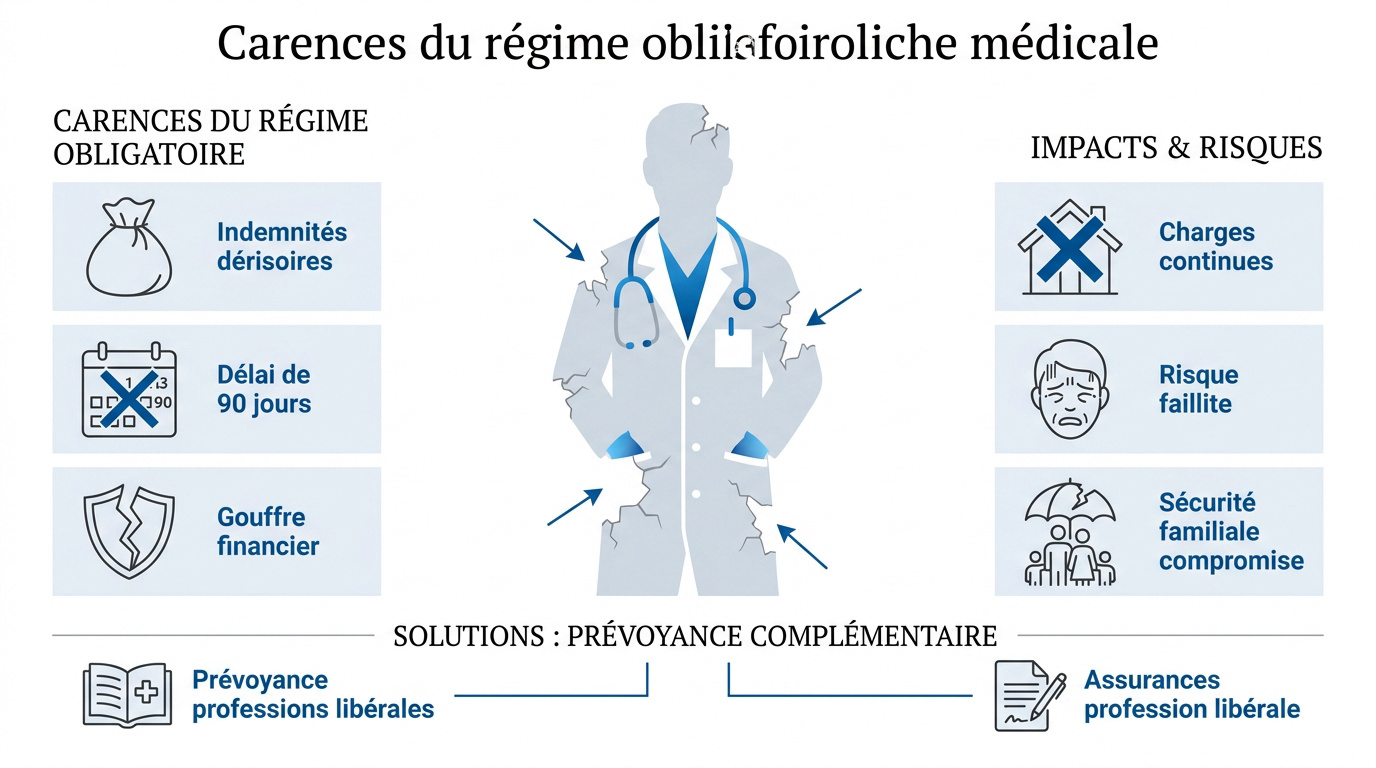 Prévoyance médecin libéral : protégez vos revenus dès 2026 1 Courtier Assurances et Financements Rennes Médecin libéral analysant les carences de sa protection sociale