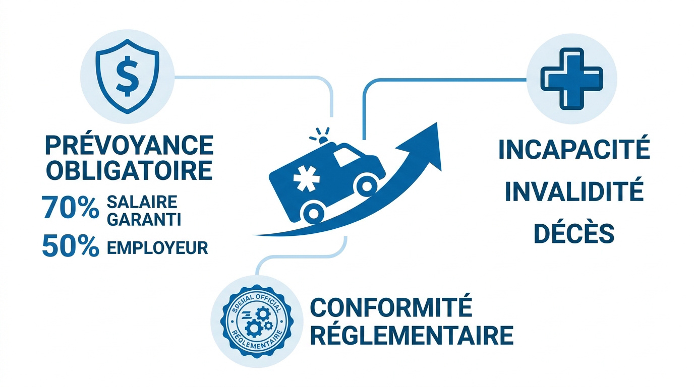 Prévoyance transport sanitaire : vos obligations en 2026 1 Courtier Assurances et Financements Rennes Ambulanciers en intervention illustrant la protection sociale et la prévoyance dans le transport sanitaire