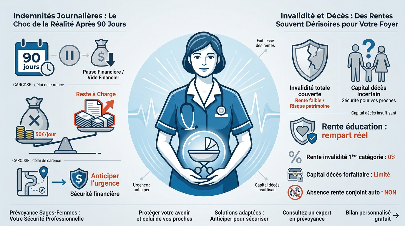 Prévoyance sage femme libérale : sécurisez vos revenus. Guide 2026 1 Courtier Assurances et Financements Rennes Sage-femme libérale analysant sa protection sociale