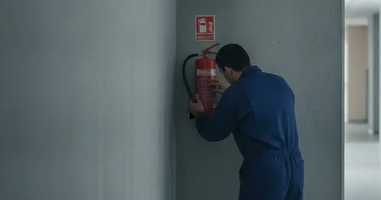 Attestation Q4 : à quoi elle ressemble et ce qu'elle doit contenir 2 Courtier Assurances et Financements Rennes Technicien contrôlant la pression d'un extincteur dans un couloir de bâtiment professionnel
