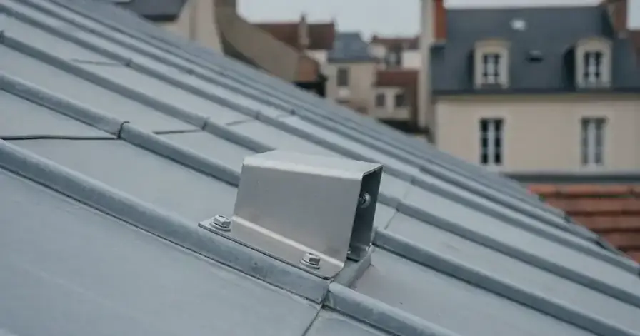 Décennale photovoltaïque : l'activité que votre contrat exclut sans le dire 2 Courtier Assurances et Financements Rennes Fixation de panneau solaire traversant une couverture de toit