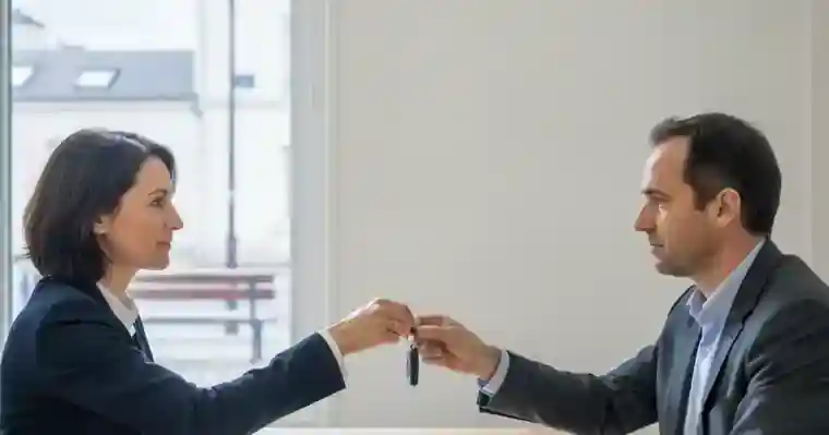 Acheteur et vendeur professionnel finalisant la vente d'une voiture d'occasion en concession
