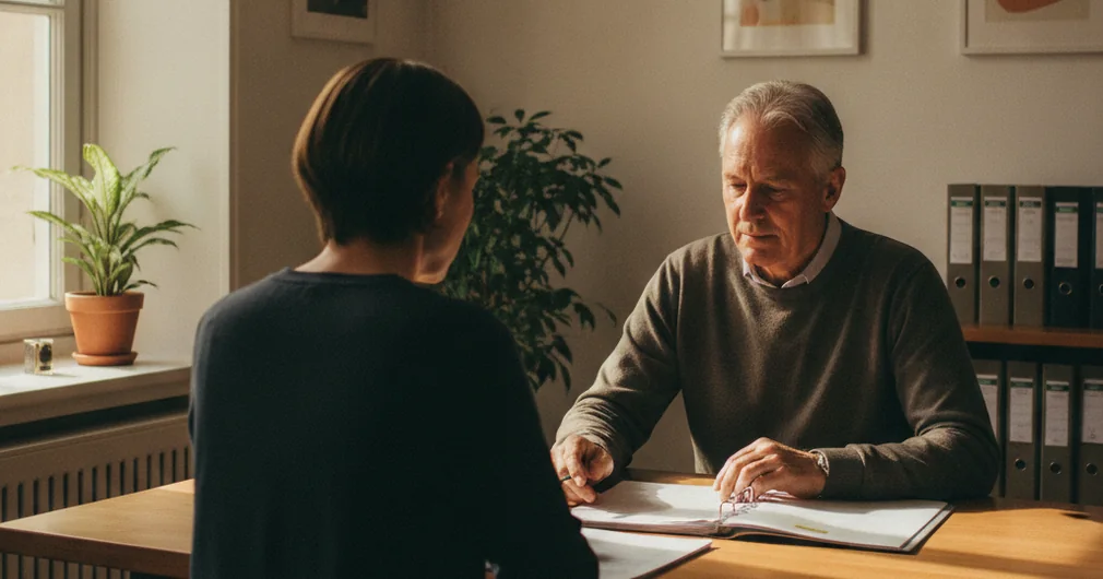 Assurance emprunteur après 60 ans : comment bien s'assurer 1 Courtier Assurances et Financements Rennes Assurance emprunteur senior : couple de sexagénaires examinant un dossier de crédit avec une conseillère