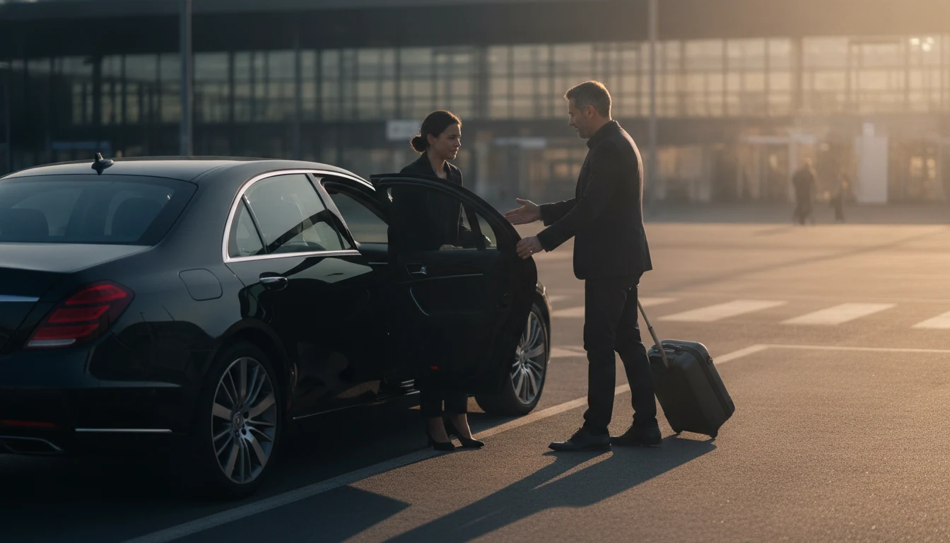 Assurance VTC : RC Pro, RC circulation, prix 2026 et attestation 1 Courtier Assurances et Financements Rennes Assurance VTC : chauffeur ouvrant la portière à une cliente avec sa valise devant une gare, exemple de responsabilité hors circulation