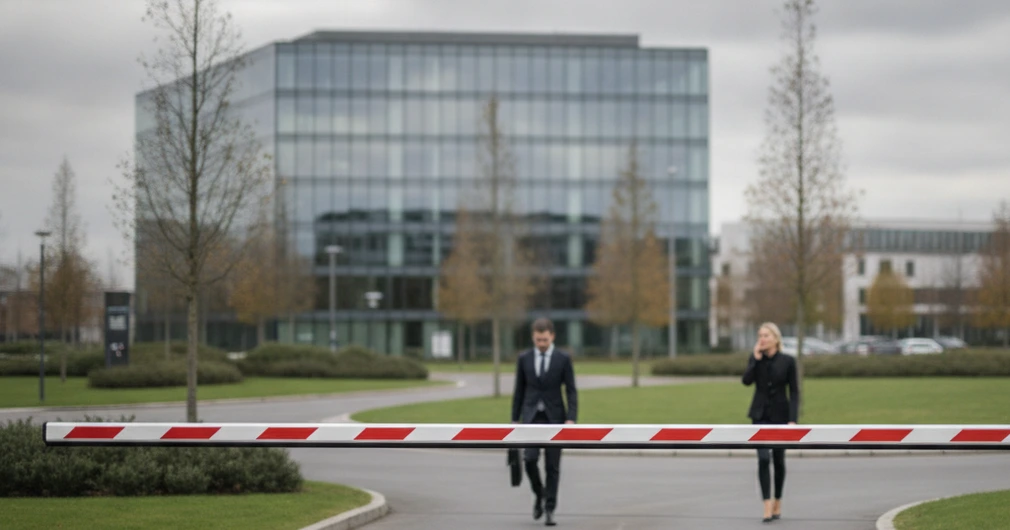 Créer une société de sécurité privée : les 7 étapes dans le bon ordre 1 Courtier Assurances et Financements Rennes Créer une société de sécurité privée : barrière d'accès contrôlé à l'entrée d'un parc d'activités surveillé