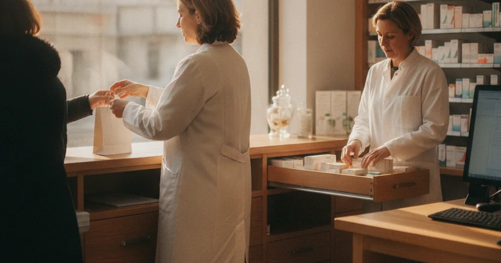 Prévoyance pharmacien : ce que la CAVP ne verse pas au 91e jour 1 Courtier Assurances et Financements Rennes Pharmacienne titulaire au comptoir de son officine pendant la journée de travail
