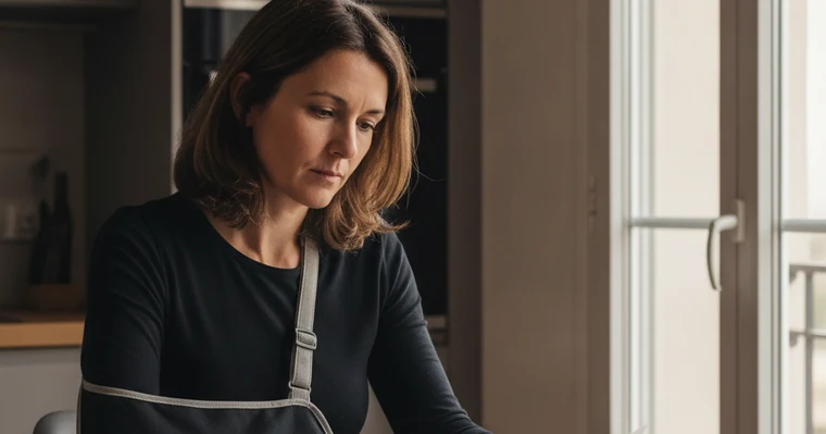 Prévoyance TNS : ce que verse le régime obligatoire et ce qu'il faut combler 1 Courtier Assurances et Financements Rennes Prévoyance TNS et arrêt de travail : une indépendante le bras en écharpe fait ses comptes à la table de sa cuisine
