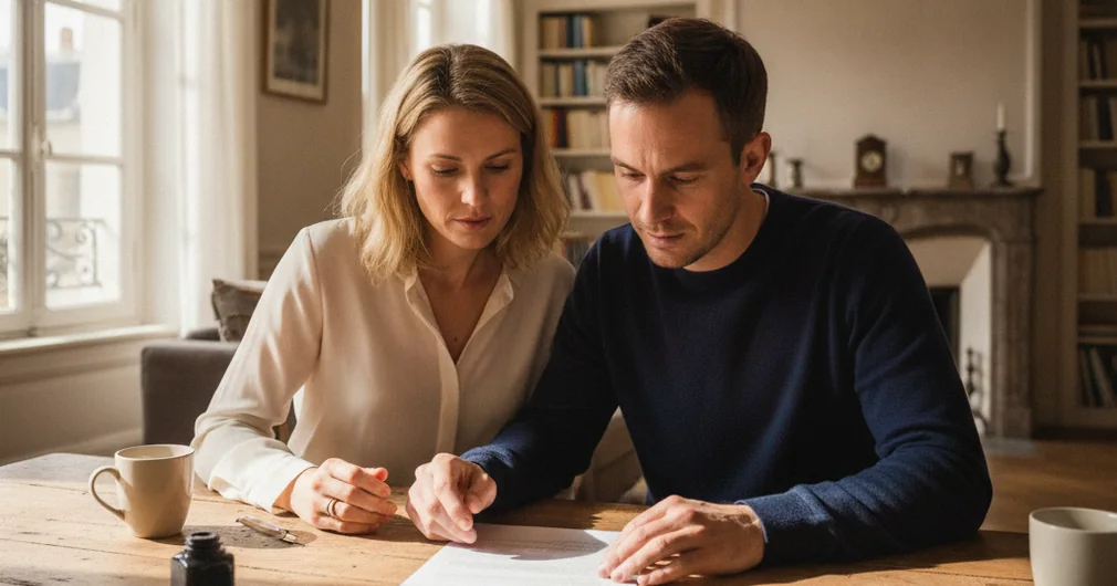 Quotité d'assurance emprunteur : bien répartir à deux 1 Courtier Assurances et Financements Rennes Quotité assurance emprunteur : couple discutant de la répartition de la couverture de son prêt