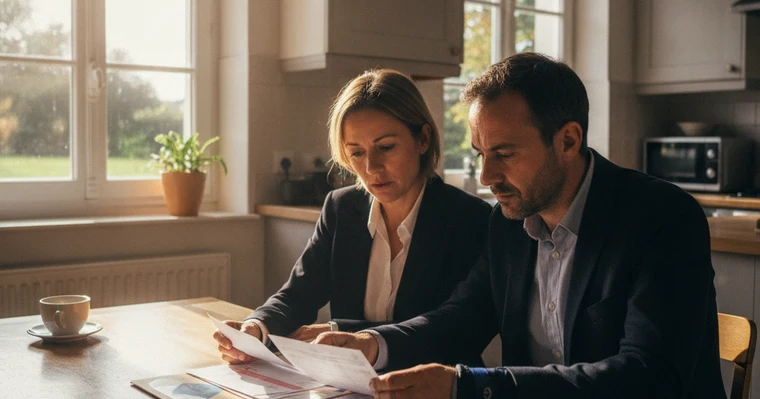 Prévoyance BTP : ce que touchent salariés, artisans et dirigeants en 2026 1 Courtier Assurances et Financements Rennes Prévoyance PRO BTP : couple relisant les courriers de la rente d'invalidité